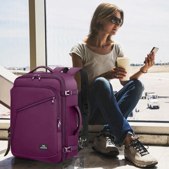 MATEIN 40L Reiserucksack Handgepäck Flugzeug, Erweiterbar 50x35x20cm Herren Cabin Bag Leichtgewicht Reise Rucksack Damen Schulrucksack Carry On Travel Backpack für Business, Arbeit, Violett