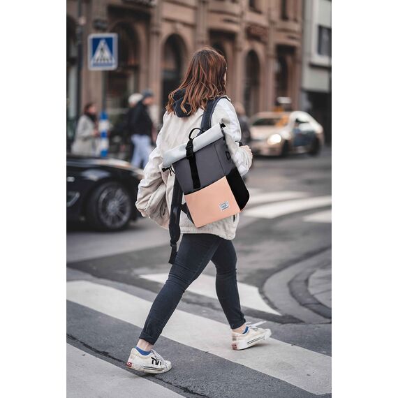 MoFut Rucksack Damen Groß Schulrucksack viele Fächer mit 15,6" Laptopfach, Unisex Rolltop Rucksack Wasserdicht, Lässiger Backpack Schule Freizeit Uni Arbeit Wandern.