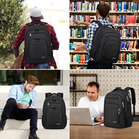 Liokesa Rucksack Herren, 15,6 Zoll Rucksack Herren Laptop, Schulrucksack Jungen Teenager mit USB Ladeanschluss für die Business Arbeit Rucksack, für Uni Reisen, Arbeit, Schule, Schwarz