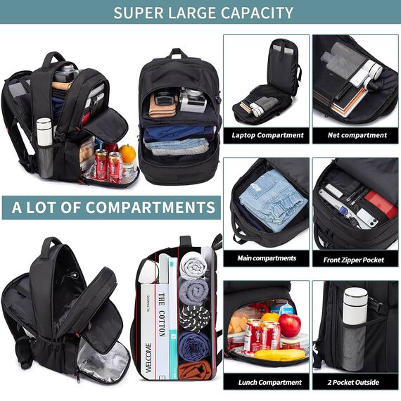 HILUSEN Groß Rucksack Herren 50L,Arbeit Rucksack Laptop Rucksack mit Laptopfach & Anti Diebstahl Tasche,17 Zoll Schulrucksack mit USB Ladeanschluss Business Notebook Tasche für Männer Blau