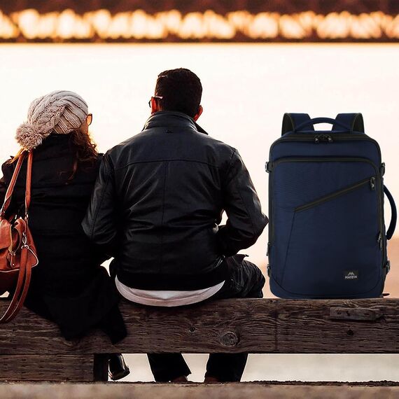 MATEIN 40L Reiserucksack Handgepäck Flugzeug, Erweiterbar 50x35x20cm Herren Cabin Bag Leichtgewicht Reise Rucksack Damen Schulrucksack Carry On Travel Backpack für Business, Arbeit, Blau