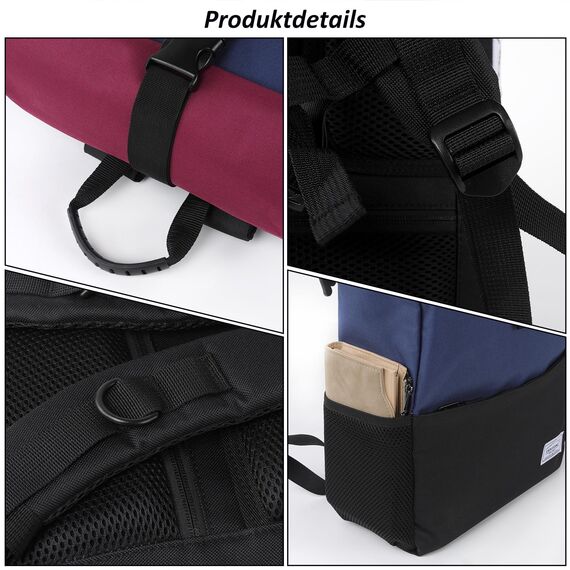 MoFut Rucksack Damen Herren Groß Schulrucksack viele Fächer mit 15,6" Laptopfach, Unisex Wasserdichter Rolltop Rucksack, Lässiger Backpack Schule Freizeit Uni Arbeit Wandern(Blau-Purpel).