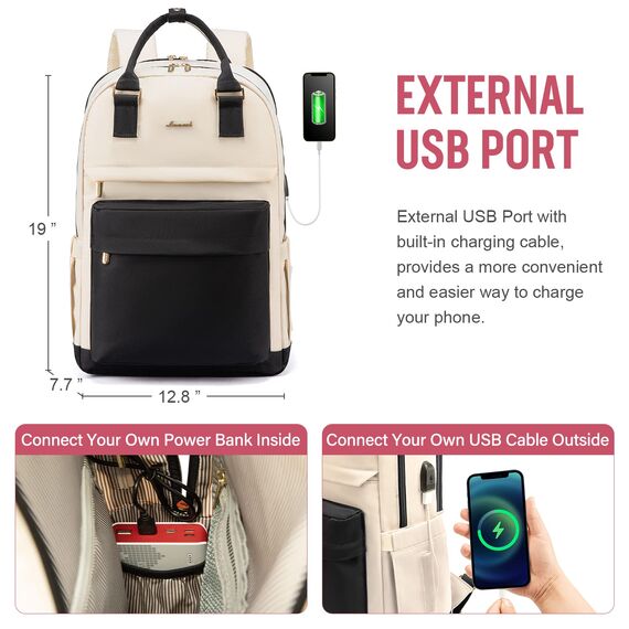 LOVEVOOK 17 Zoll Laptop Rucksack Schulrucksack Mädchen Teenager Rucksack Damen mit Laptopfach, Wasserdichter Schultasche Daypack für Schule Uni Reisen Arbeit, Schwarz Beige