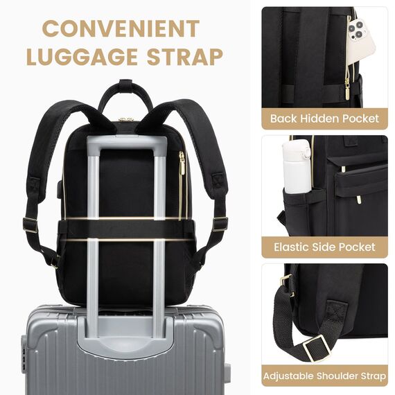 LOVEVOOK Rucksack Damen Klein, 14 Zoll Laptop Rucksack mit Laptopfach, Kleiner Wasserdicht Daypack Elegant Mini für Schule Uni Reise Arbeit, Schwarz