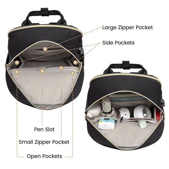 LOVEVOOK Rucksack Damen Klein, 14 Zoll Laptop Rucksack mit Laptopfach, Kleiner Wasserdicht Daypack Elegant Mini für Schule Uni Reise Arbeit, Schwarz