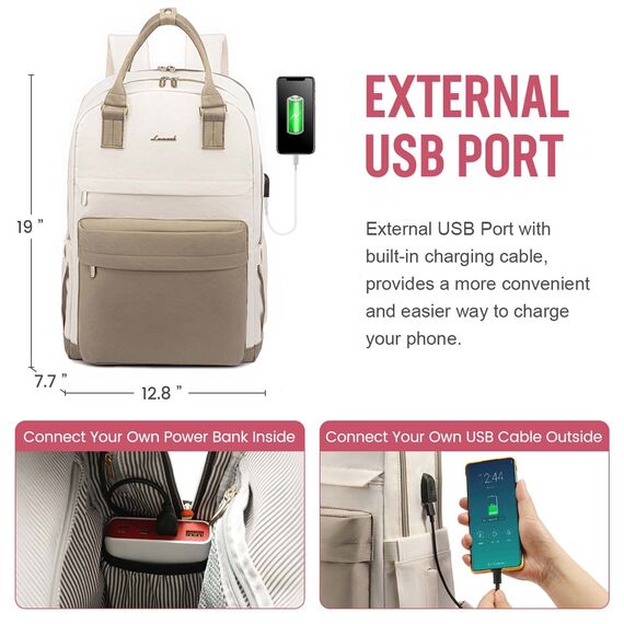 LOVEVOOK Rucksack Damen, 17 Zoll Laptop Rucksack Groß Schulrucksack Mädchen Teenager mit Laptopfach, Daypacks Tagesrucksack Wasserdicht für Schule Uni Reise Arbeit, Khaki Beige
