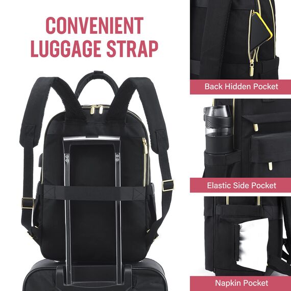 LOVEVOOK Rucksack Damen, 17 Zoll Laptop Rucksack Groß Schulrucksack Mädchen Teenager mit Laptopfach, Wasserdichter Handgepäck Arbeitstasche für Schule Uni Reise Arbeit, Schwarz