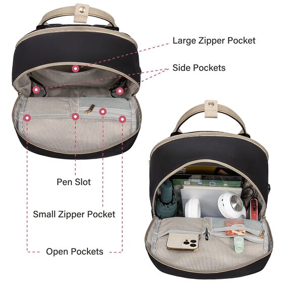 LOVEVOOK Rucksack Damen, 17 Zoll Laptop Rucksack Schulrucksack Mädchen Teenager mit Laptopfach, Wasserdichter Schultasche Daypack für Schule Uni Reisen Arbeit, Khaki Schwarz