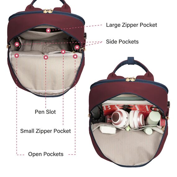 LOVEVOOK Laptop Rucksack Damen, 15,6 Zoll Schulrucksack Mädchen mit Laptopfach, Wasserdichter Schultasche Daypack Elegant für Schule Uni Reisen Arbeit, Marineblau Dunkelrot