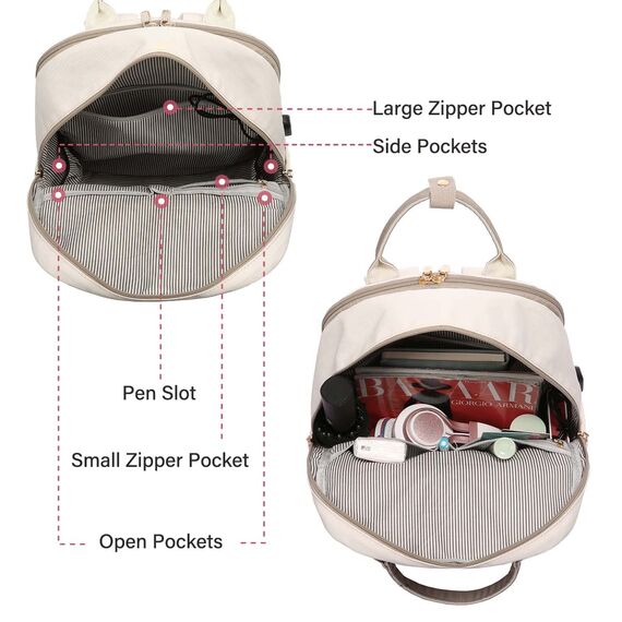 LOVEVOOK Rucksack Damen, 17 Zoll Laptop Rucksack Groß Schulrucksack Mädchen Teenager mit Laptopfach, Daypacks Tagesrucksack Wasserdicht für Schule Uni Reise Arbeit, Khaki Beige