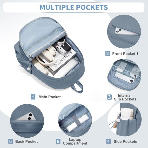 HYC00 Rucksack Schule Teenager Mädchen Damen Causal Schulrucksack College-Rucksack, leichte Schultasche Arbeitstasche für Jungen und Mädchen, passend für 14-Zoll-Laptop Daypack Bookbag,Blau