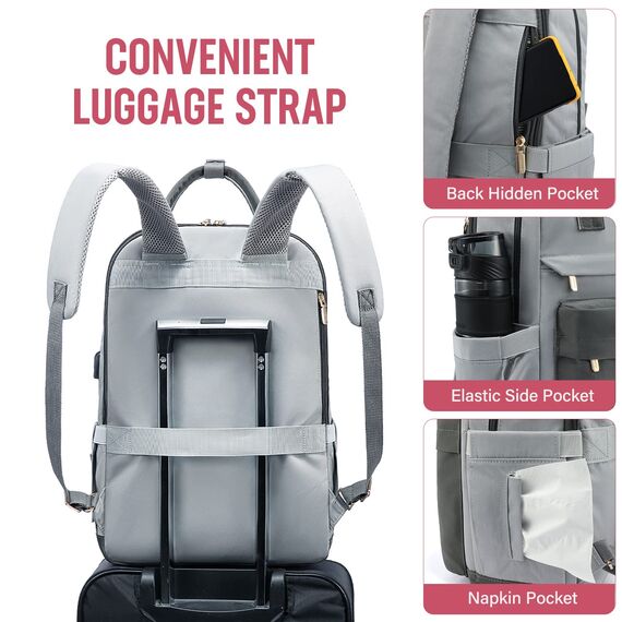 LOVEVOOK Schultasche Mädchen Schulrucksack Teenager Wasserdichter Tasche Damen Klein mit Laptopfach 17,3 Zoll Anti Diebstahl Rucksack für Schule Uni Reise Arbeit, Grau Blau