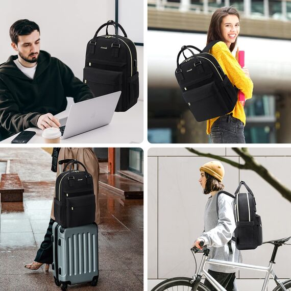 LOVEVOOK Rucksack Damen, 17 Zoll Laptop Rucksack Groß Schulrucksack Mädchen Teenager mit Laptopfach, Wasserdichter Handgepäck Arbeitstasche für Schule Uni Reise Arbeit, Schwarz