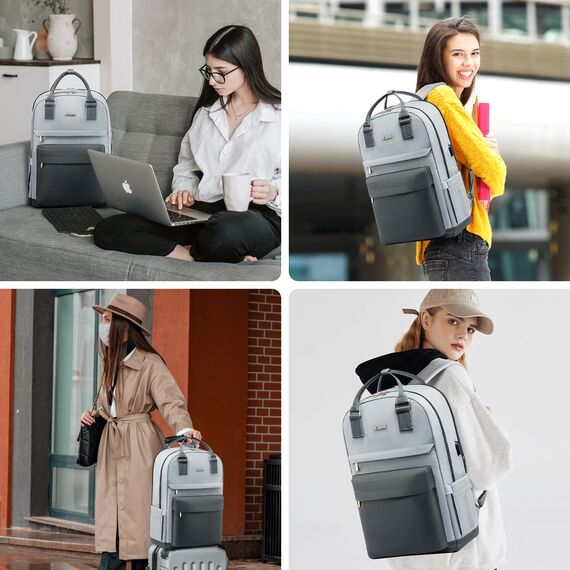 LOVEVOOK Schultasche Mädchen Schulrucksack Teenager Wasserdichter Tasche Damen Klein mit Laptopfach 17,3 Zoll Anti Diebstahl Rucksack für Schule Uni Reise Arbeit, Grau Blau
