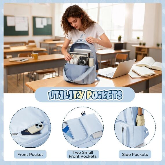 HYC00 Schulrucksack Mädchen Damen Schulranzen Schultasche Jungen Teenager Leichter Rucksack Schule Damen Casual Daypacks Travel Work Backpack Tagesrucksack College Bookbag Aesthetic School Bag,Blau