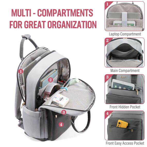 LOVEVOOK Schultasche Mädchen Schulrucksack Teenager Wasserdichter Tasche Damen Klein mit Laptopfach 15,6 Zoll Anti Diebstahl Rucksack für Schule Uni Reise Arbeit, Grau Blau