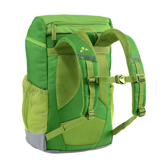 VAUDE Kinderrucksack Jungen & Mädchen Puck 10 Liter in grün, komfortabler Wanderrucksack Kinder, Wetterfester Schulrucksack mit Regenhülle & Lupe, viel Stauraum