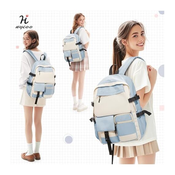 HYC00 Rucksack Damen Schulmädchen,Casual Travel Daypack,14-Zoll-Laptop-Rucksack für Mädchen im Teenageralter,Wasserdichter College-Rucksack Büchertasche Herren Schultasche Arbeitstasche,Dunstblau