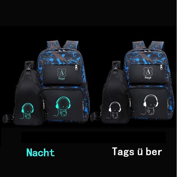 Asge schulrucksack für Jungen und Mädchen - Wasserdichter Rucksack Teenager, Reflektierend, Groß, für Schule und Outdoor Camping, inkl. Schultertaschen Set