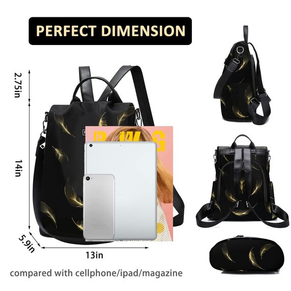 Fmeida Rucksack Damen diebstahlsicher Taschenrucksack 2 in 1 Nylon Handtaschen Wasserdichte Schultertasche Casual Daypack Klein Cityrucksack Reiserucksack für Frauen Mädchen Feder Gelb