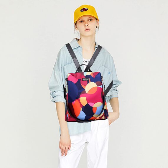 Fmeida Rucksack diebstahlsicher Damen Taschenrucksack 2 in 1 Nylon Handtaschen Wasserdichte Schultertasche Casual Daypack Klein Cityrucksack Reiserucksack für Frauen Mädchen Gepunktet