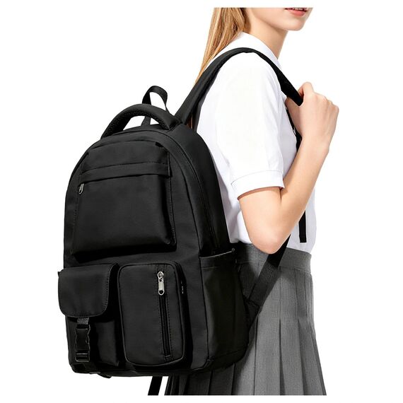 HYC00 Schulrucksack Mädchen Jungen Schultasche Teenager Tagesrucksack Leichter Rucksack Schule Damen Laptop Rucksack 15,6 Zoll Wasserdichter Schulranzen Aesthetic Backpack Women für Schule Uni,Schwarz