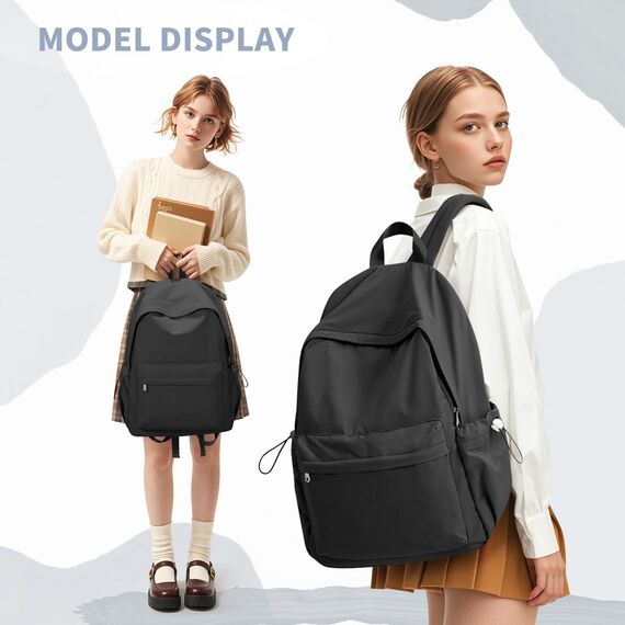 HYC00 Rucksack Schule Teenager Mädchen Damen Causal Schulrucksack College-Rucksack, leichte Schultasche Arbeitstasche für Jungen und Mädchen, passend für 14-Zoll-Laptop Daypack Bookbag,Schwarz