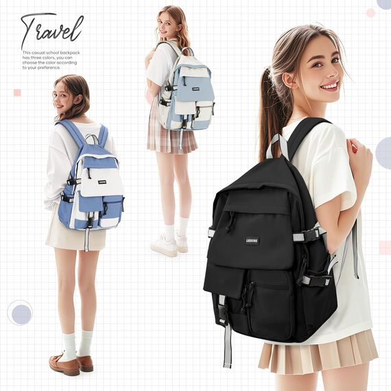 HYC00 Schulrucksack Teenager Mädchen Jungen Schulranzen Rucksack Damen Schule College Backpack Wasserdicht Schultasche 14 Zoll Laptop Rucksack für Die Schule Reise Tagesrucksack School Bag,Königs Blau