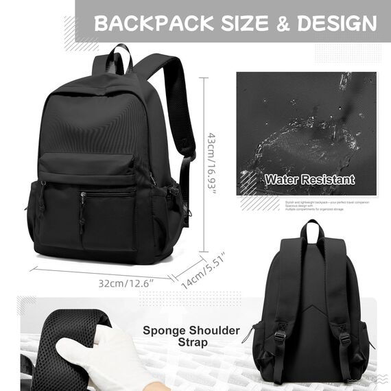 HYC00 Schulrucksack Teenager Mädchen Schultaschen Leichter Schultasche Mädchen Jungen Büchertasche School Backpack Girls College Rucksack Wasserdichter Laptop Rucksack Damen Casual Daypacks,Schwarz