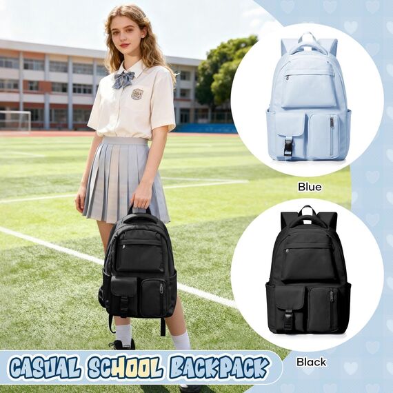 HYC00 Schulrucksack Mädchen Jungen Schultasche Teenager Tagesrucksack Leichter Rucksack Schule Damen Laptop Rucksack 15,6 Zoll Wasserdichter Schulranzen Aesthetic Backpack Women für Schule Uni,Schwarz