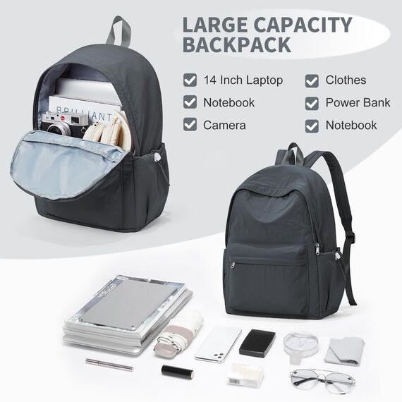 HYC00 Rucksack Schule Teenager Mädchen Damen Causal Schulrucksack College-Rucksack, leichte Schultasche Arbeitstasche für Jungen und Mädchen, passend für 14-Zoll-Laptop Daypack Bookbag,Dunkelgrau