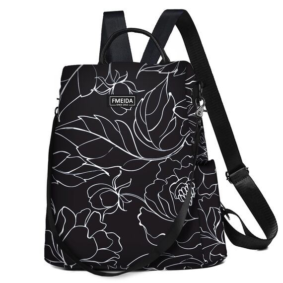 Fmeida Rucksack Damen Klein Diebstahlsicherer Handtasche Wasserdichte 2 in 1 Schultertasche Casual Daypack Klein Reiserucksack für Frauen Mädchen Linien Weiß