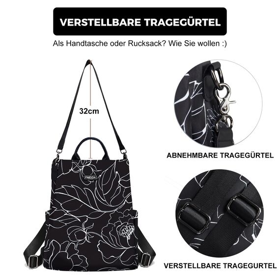 Fmeida Rucksack Damen Klein Diebstahlsicherer Handtasche Wasserdichte 2 in 1 Schultertasche Casual Daypack Klein Reiserucksack für Frauen Mädchen Linien Weiß