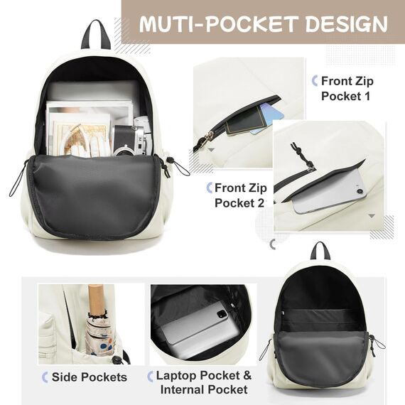 HYC00 Schulrucksack Teenager Mädchen Schultaschen Leichter Schultasche Mädchen Jungen Büchertasche School Backpack Girls College Rucksack Wasserdichter Laptop Rucksack Damen Casual Daypacks,Beige