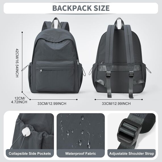 HYC00 Rucksack Schule Teenager Mädchen Damen Causal Schulrucksack College-Rucksack, leichte Schultasche Arbeitstasche für Jungen und Mädchen, passend für 14-Zoll-Laptop Daypack Bookbag,Dunkelgrau