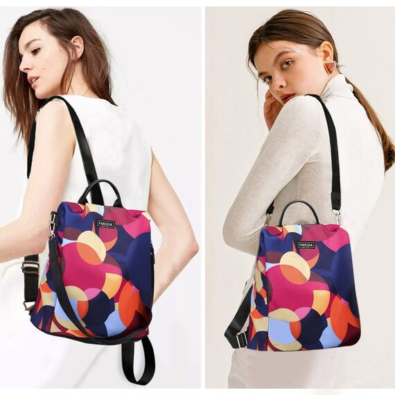 Fmeida Rucksack diebstahlsicher Damen Taschenrucksack 2 in 1 Nylon Handtaschen Wasserdichte Schultertasche Casual Daypack Klein Cityrucksack Reiserucksack für Frauen Mädchen Gepunktet