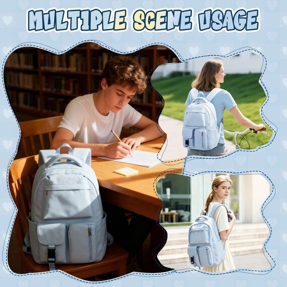 HYC00 Schulrucksack Mädchen Damen Schulranzen Schultasche Jungen Teenager Leichter Rucksack Schule Damen Casual Daypacks Travel Work Backpack Tagesrucksack College Bookbag Aesthetic School Bag,Blau