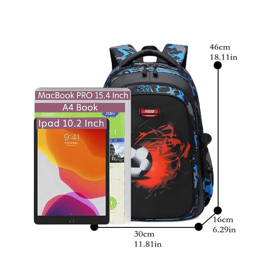Asge Schulrucksack Jungen Teenager Schultaschen Mädchen Ranzen Ergonomischem Kinder Rucksäcke Fußball Druck Schulranzen für 8 10 14 Jahre School Bags for Boys Wasserdicht Schulranzen Groß für Schule