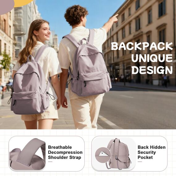 HYC00 Schulrucksack Damen, Causal Travel Schultaschen 14 Zoll Laptop Rucksack für Mädchen im Teenageralter Leichter Rucksack Wasserabweisend Bookbag College Boys Men Work Daypack,Lila