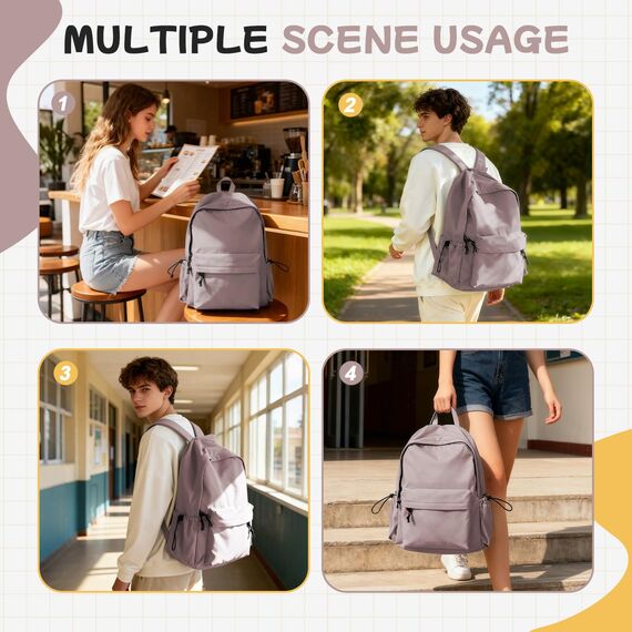 HYC00 Schulrucksack Damen, Causal Travel Schultaschen 14 Zoll Laptop Rucksack für Mädchen im Teenageralter Leichter Rucksack Wasserabweisend Bookbag College Boys Men Work Daypack,Lila