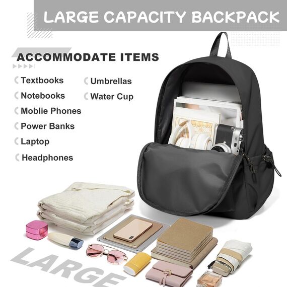 HYC00 Schulrucksack Teenager Mädchen Schultaschen Leichter Schultasche Mädchen Jungen Büchertasche School Backpack Girls College Rucksack Wasserdichter Laptop Rucksack Damen Casual Daypacks,Schwarz