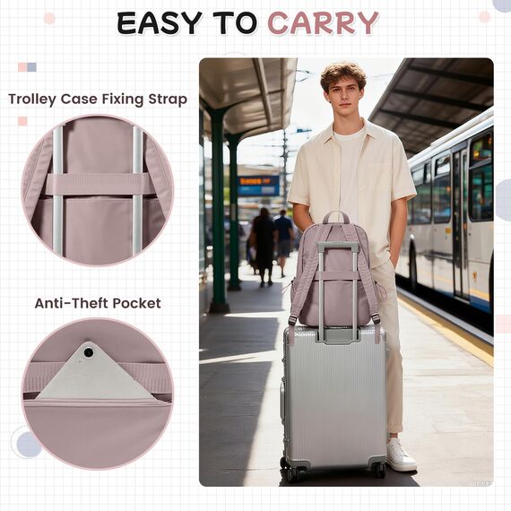 HYC00 Schulrucksack Damen Causal Travel Schultaschen 14 Zoll Laptop Daypack Bookbag für Teenager Mädchen Boys College-Rucksack Leichter Rucksack Wasserabweisend Bookbag Men Work Daypack,Pink Lila