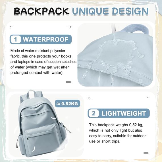 HYC00 Schulrucksack Teenager Mädchen Schultaschen Causal Daypacks Damen College Rucksack Leichter Rucksack Mädchen Teenager Schule Schultasche Wasserdicht Laptop Rucksack Damen 14 zoll Backpack,Blau