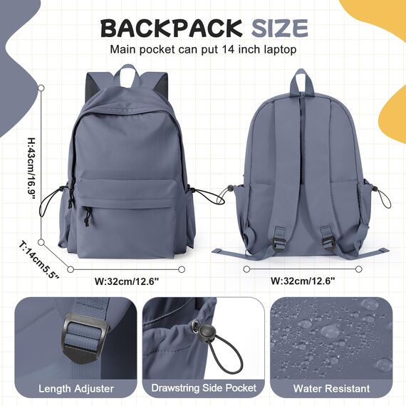 HYC00 Schulrucksack Damen, Causal Travel Schultaschen 14 Zoll Laptop Rucksack für Mädchen im Teenageralter Leichter Wasserabweisend Bookbag College Boys Men Work Daypack,Blau Lila