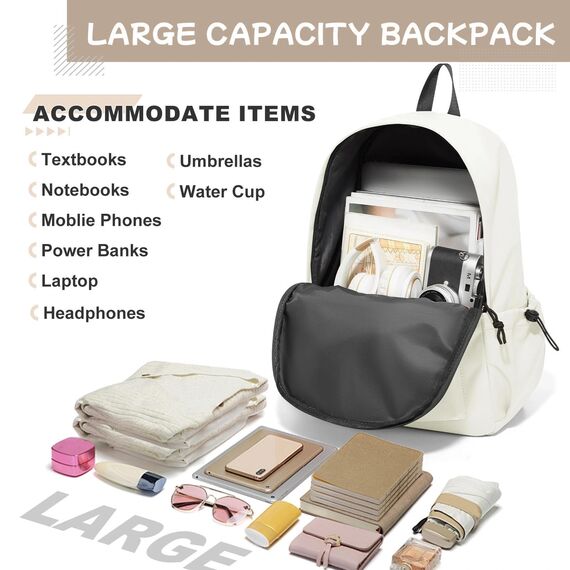 HYC00 Schulrucksack Teenager Mädchen Schultaschen Leichter Schultasche Mädchen Jungen Büchertasche School Backpack Girls College Rucksack Wasserdichter Laptop Rucksack Damen Casual Daypacks,Beige