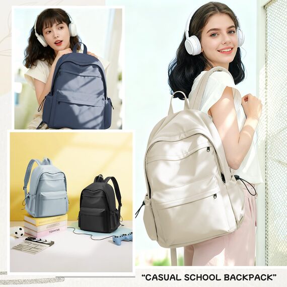 HYC00 Schulrucksack Teenager Mädchen Schultaschen Causal Daypacks Damen College Rucksack Leichter Rucksack Mädchen Teenager Schule Schultasche Wasserdicht Laptop Rucksack Damen 14 zoll Backpack,Beige