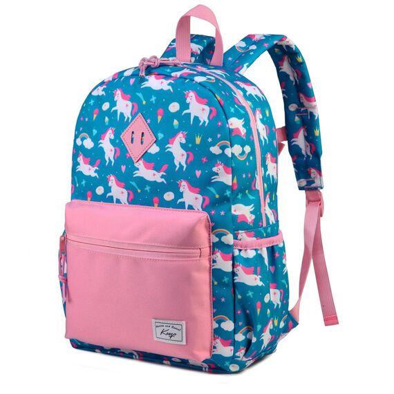 Kasgo Kinderrucksack Jungen, Niedlich Schulrucksack für 6-8 Jährige Mädchen Wasserabweisend Tagesrucksack Vorschulrucksack Kindergartentasche mit Brustgurt Blau Einhorn