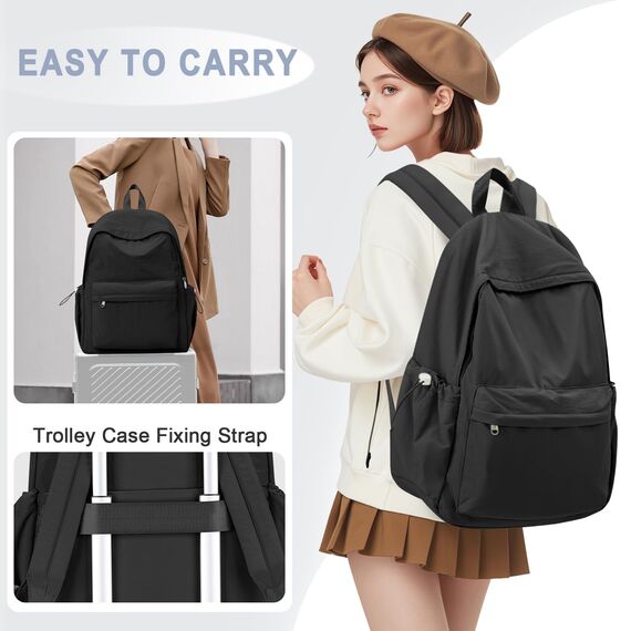 HYC00 Rucksack Schule Teenager Mädchen Damen Causal Schulrucksack College-Rucksack, leichte Schultasche Arbeitstasche für Jungen und Mädchen, passend für 14-Zoll-Laptop Daypack Bookbag,Schwarz