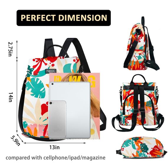 Fmeida Damen Rucksack Elegant Handtasche diebstahlsicher Taschenrucksack 2 in 1 Groß Rucksacktasche Wasserdicht Backpack Shopper Schultertasche Daypacks Tropischer Regenwald