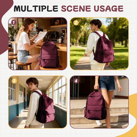 HYC00 Schulrucksack Damen, Causal Travel Schultaschen 14 Zoll Laptop Rucksack für Mädchen im Teenageralter Leichter Rucksack Wasserabweisend Bookbag College Boys Men Work Daypack,Rot